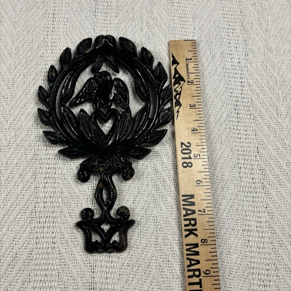 3 Vintage Cast Iron Trivets Eagle Heart Design Footed Cast Iron Decor